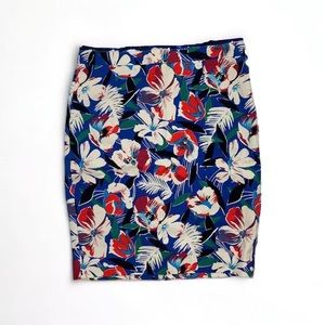 J. Crew Womens Hawaiian Floral Pencil Skirt Lined Zip Blue Red Size 8 NWT